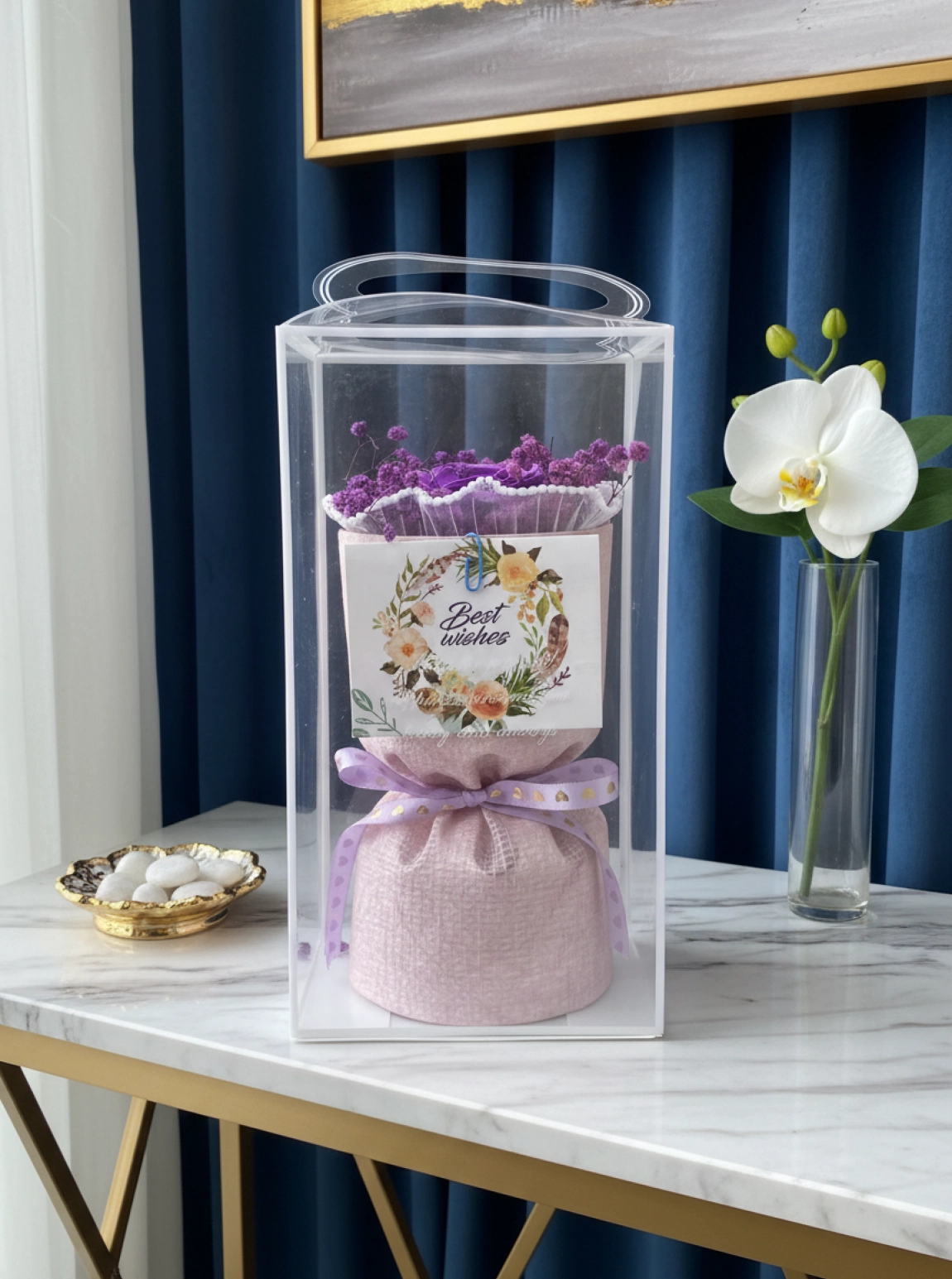 Asetat Kutuda Mor Cipsolu Ve Mor Gül