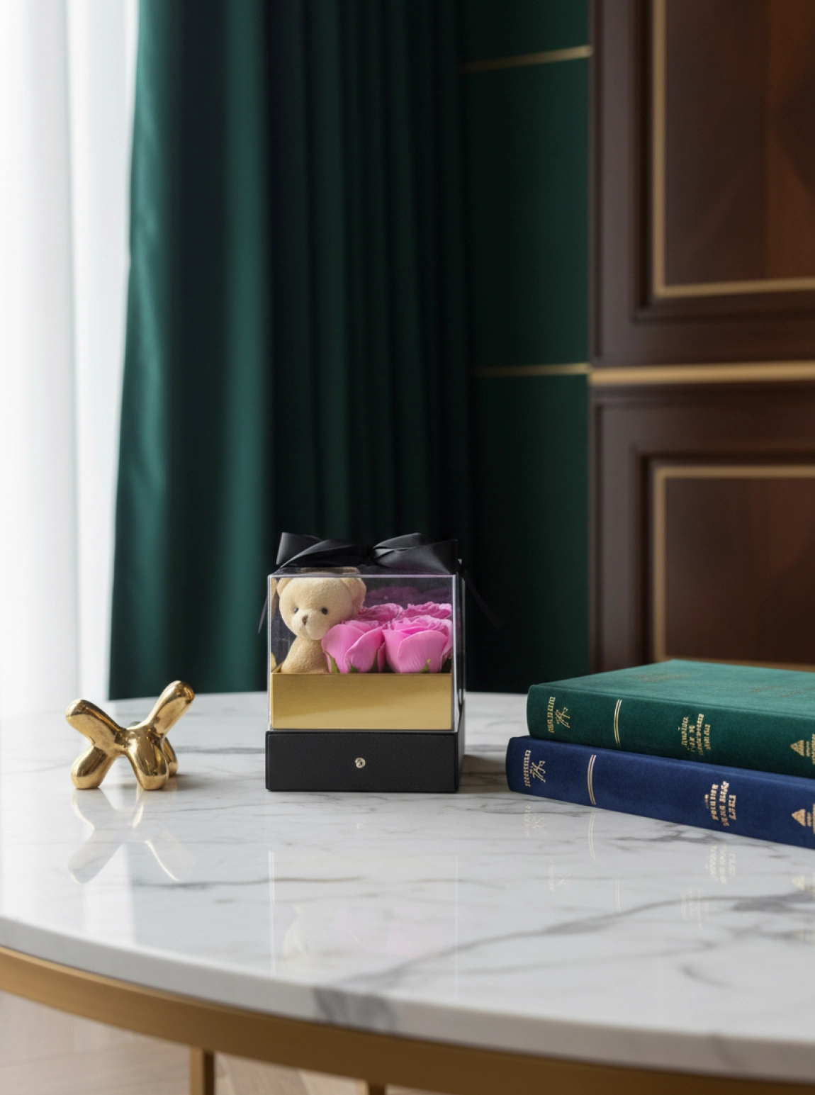 Kutuda Ayıcıklı Ve Pembe  Güllü Aranjman