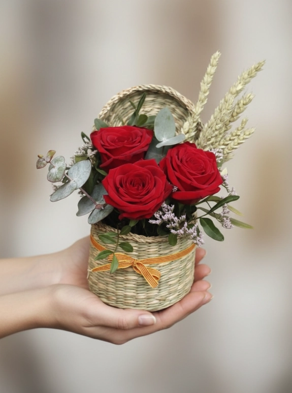 Saksıda Kırmızı Gül Aranjmanı