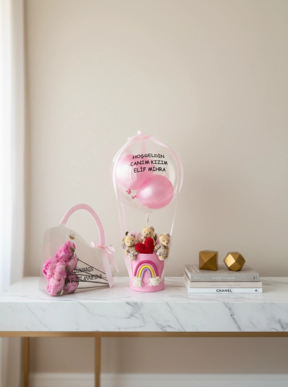 Yeni Doğan Konseptli Aranjman Ve Çanta