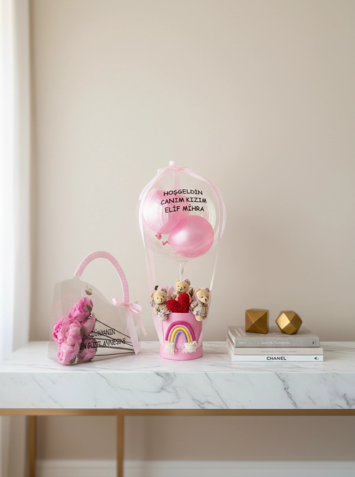 Yeni Doğan Konseptli Aranjman Ve Çanta